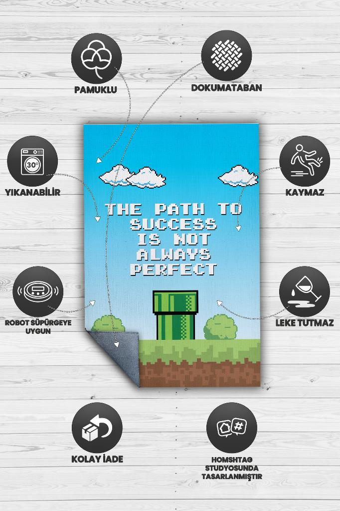 The Path Çok Renkli Oyuncu Halısı Mavi Renk Gamer Temalı Halı Super Mario Sever Hediye Halı