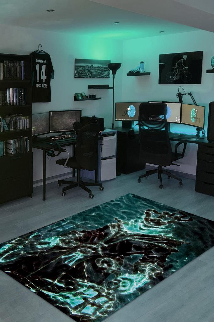 Thresh Neon Ren Oyuncu Halısı Zemini Siyah Renk Gamer Temalı League Of Legends Sever Halı