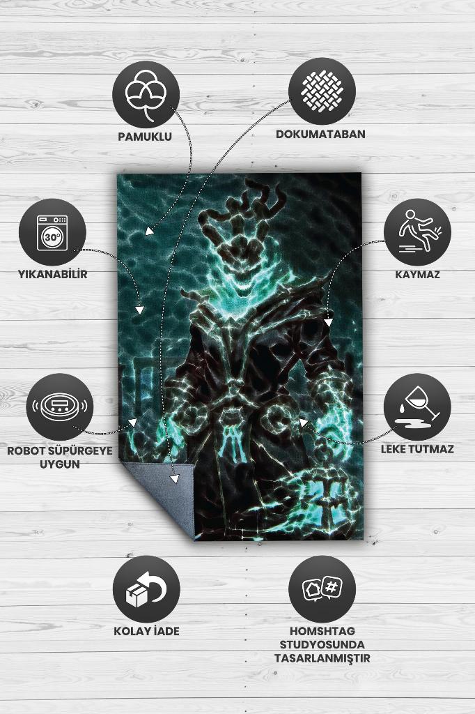 Thresh Neon Ren Oyuncu Halısı Zemini Siyah Renk Gamer Temalı League Of Legends Sever Halı