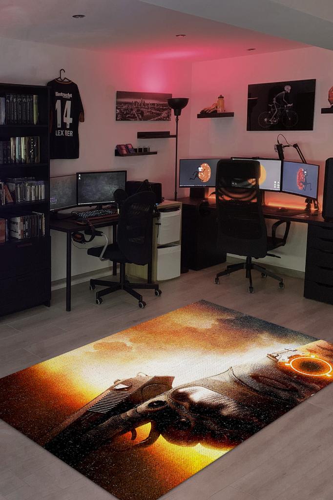 Tom'un Bölümü Çok Renkli Oyuncu Halıs Siyah Renk Gamer Temalı Rainbow Six Siege Sever Halı