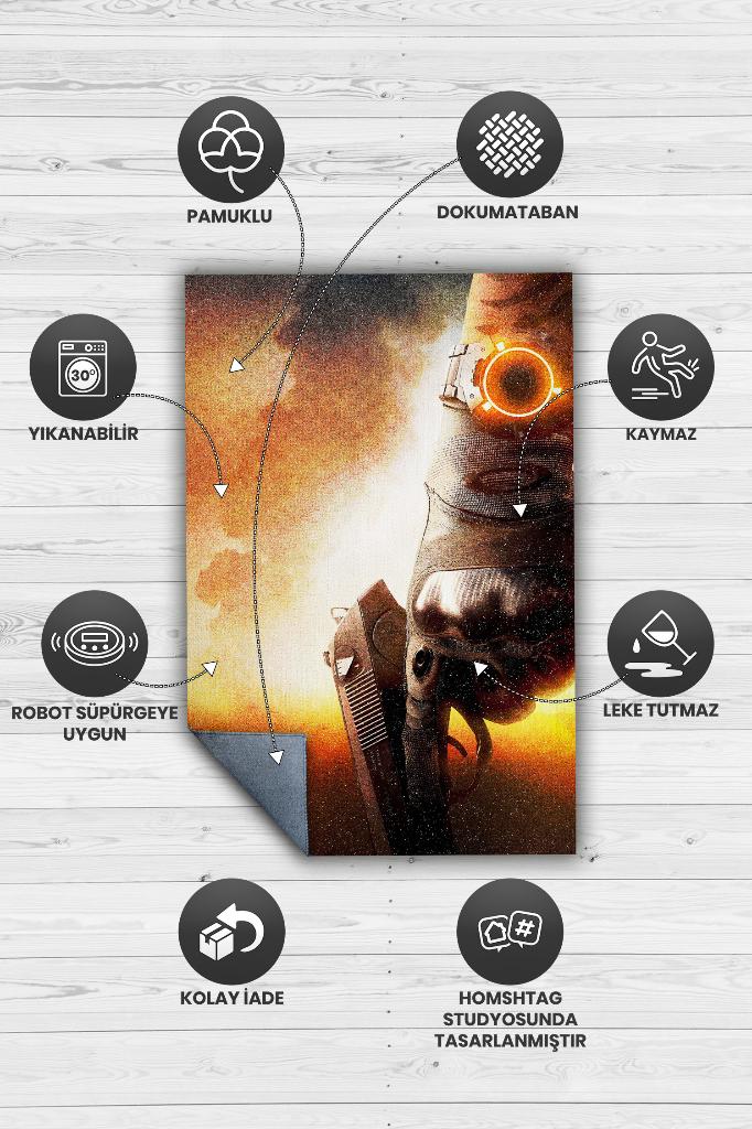 Tom'un Bölümü Çok Renkli Oyuncu Halıs Siyah Renk Gamer Temalı Rainbow Six Siege Sever Halı