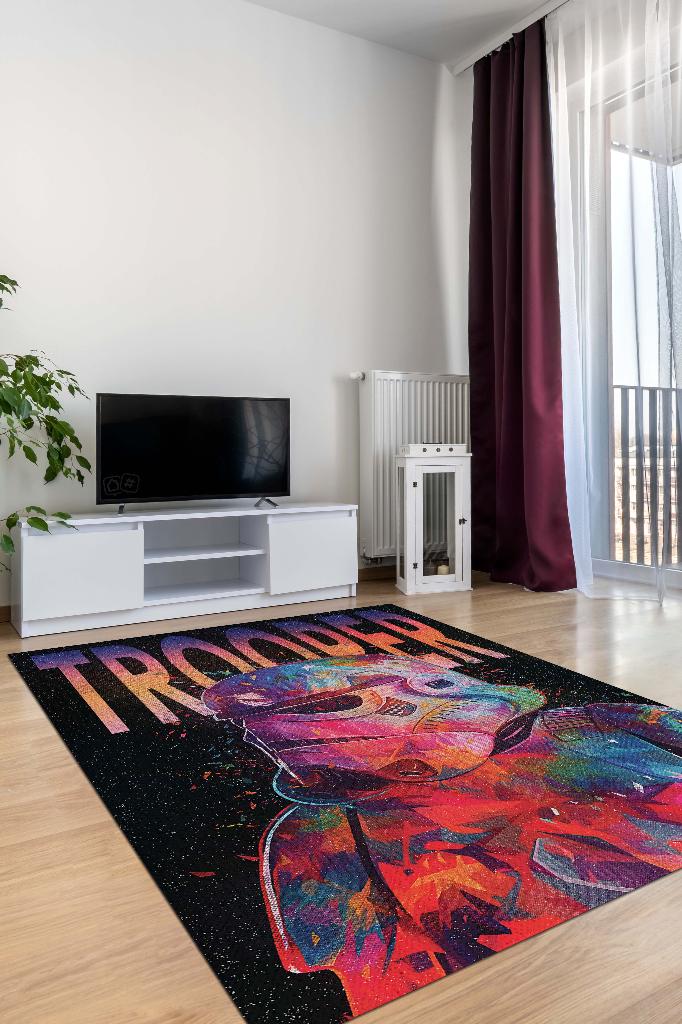 Trooper Film Halısı Star Wars Temalı Film Halısı Siyah Kırmızı Renkli Star Wars Filmi Halı