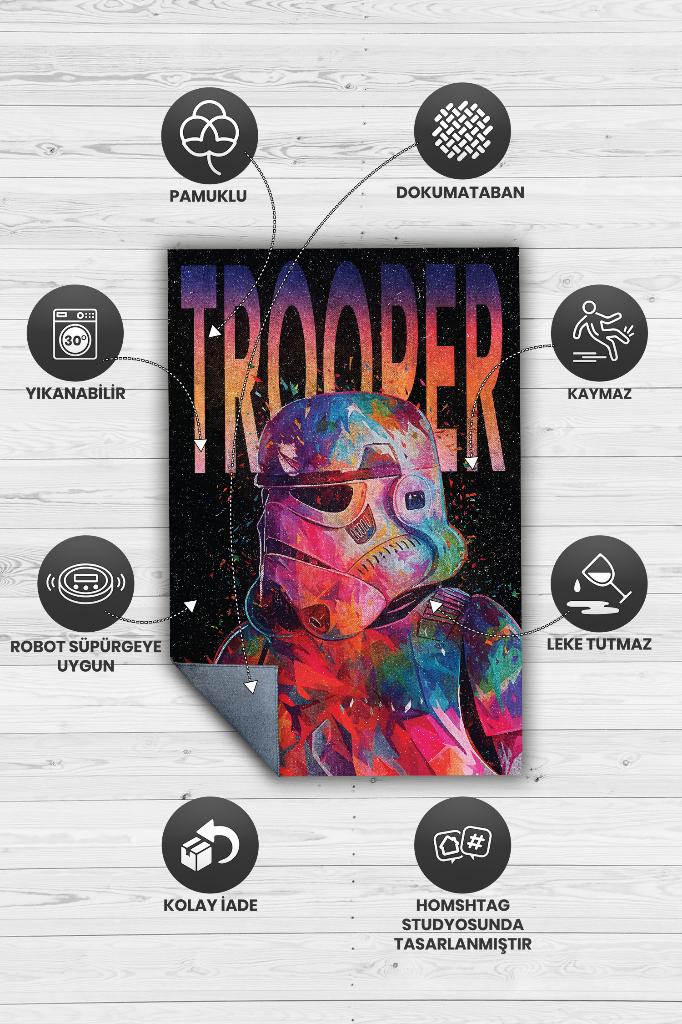 Trooper Film Halısı Star Wars Temalı Film Halısı Siyah Kırmızı Renkli Star Wars Filmi Halı