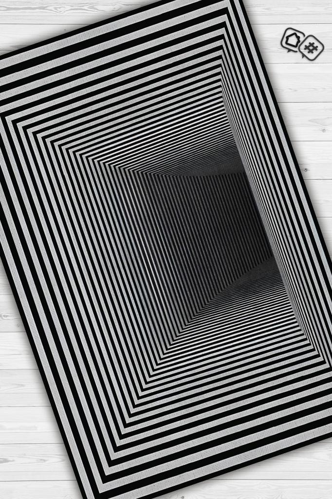 Tünel Dokuma Tabanlı Geometrik Halı Kareli Oturma Odası Halısı Siyah Beyaz Salon Halısı