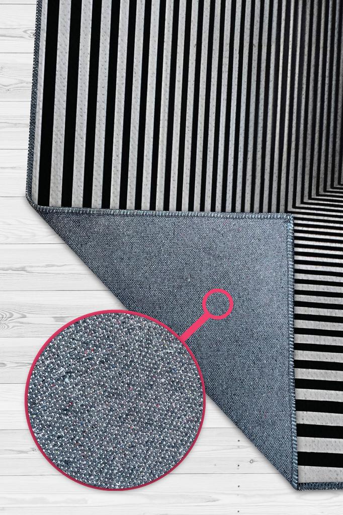 Tünel Dokuma Tabanlı Geometrik Halı Kareli Oturma Odası Halısı Siyah Beyaz Salon Halısı