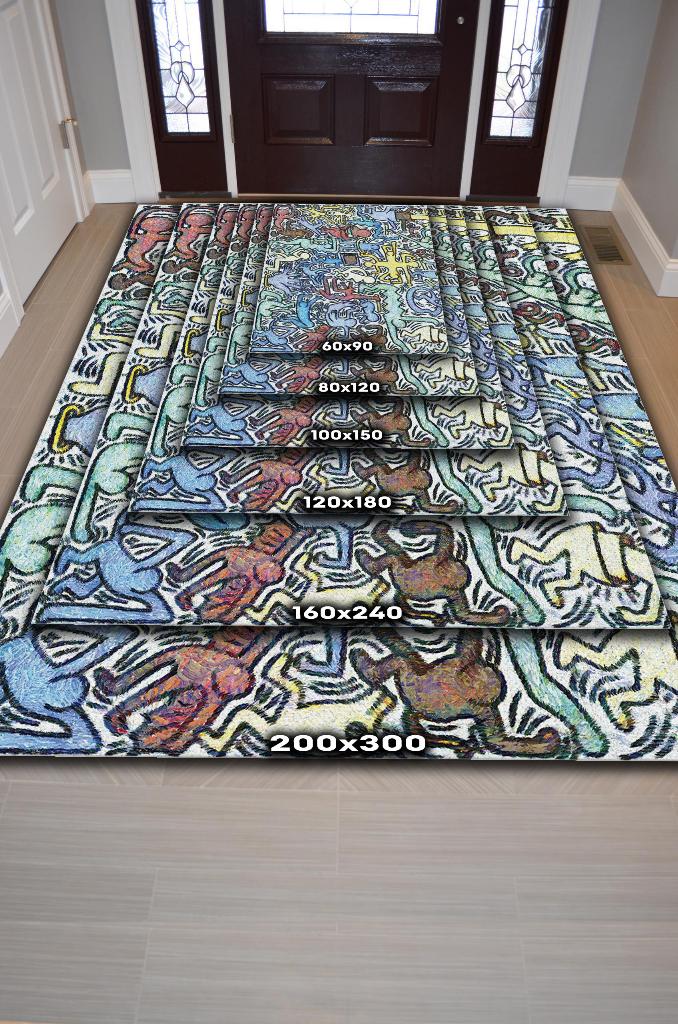 Tuttomondo Graffiti Temalı Renkli Hediyelik Genç Odası Halısı Geometrik Graffiti Halısı