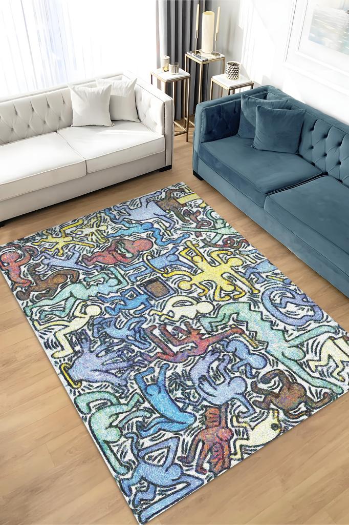 Tuttomondo Graffiti Temalı Renkli Hediyelik Genç Odası Halısı Geometrik Graffiti Halısı