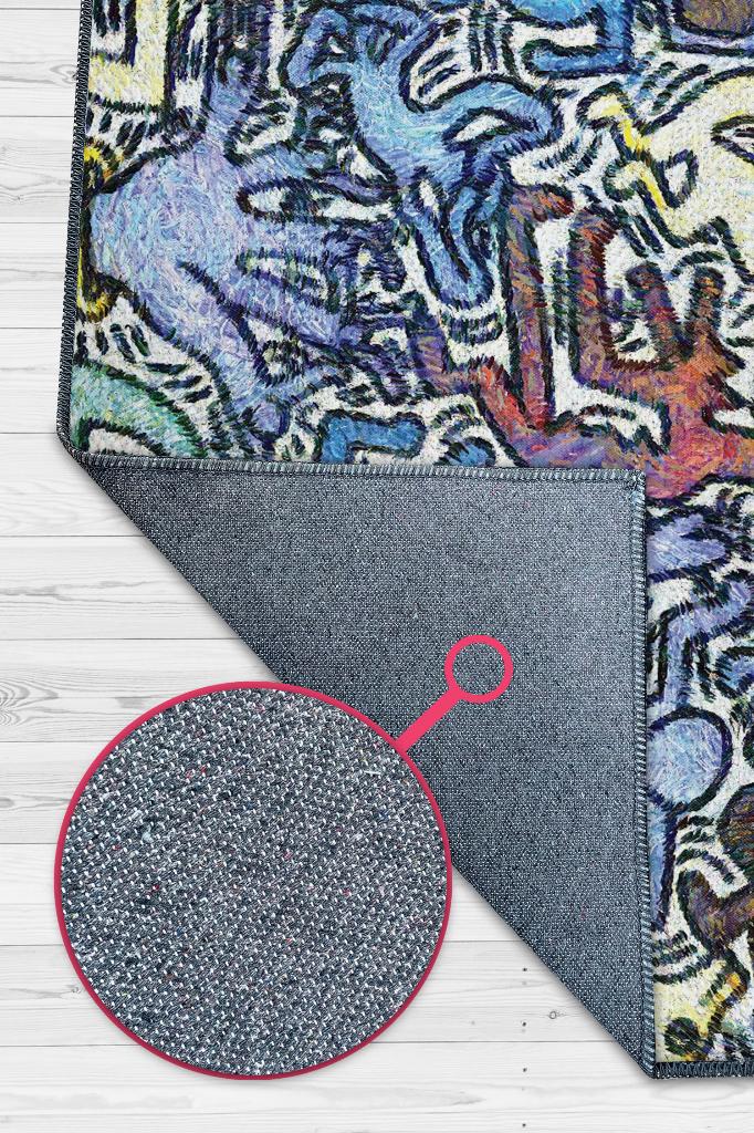 Tuttomondo Graffiti Temalı Renkli Hediyelik Genç Odası Halısı Geometrik Graffiti Halısı