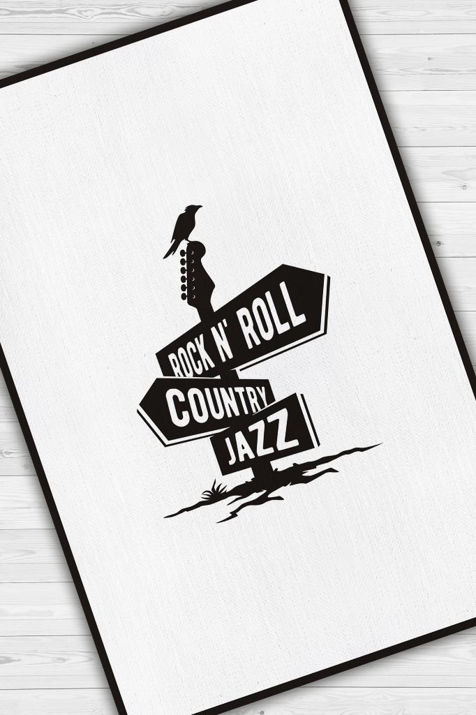 Üç Müzik Tarzı Düz Renkli Halı Siyah Beyaz Halı Caz Rock Sever Halısı Müzisyene Hediye Halı