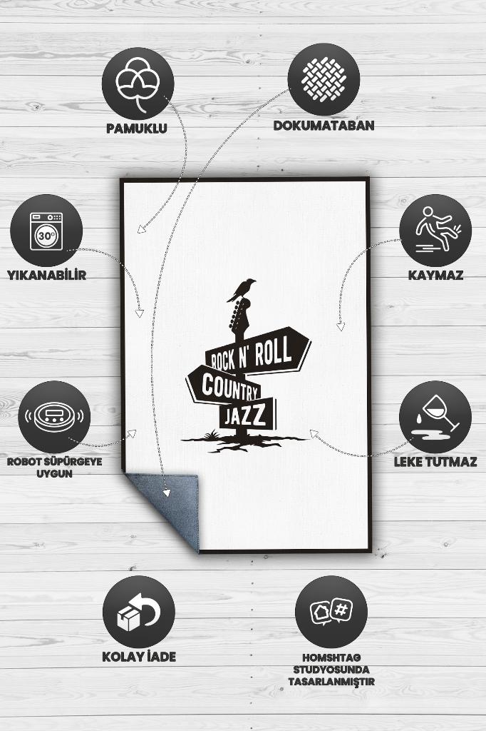 Üç Müzik Tarzı Düz Renkli Halı Siyah Beyaz Halı Caz Rock Sever Halısı Müzisyene Hediye Halı