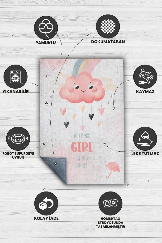 Üçüncü Oyuncu Geldi Beyaz Renkli Çocuk Odası Halısı Minimal Çocuk Halısı Bebek Temalı Halı