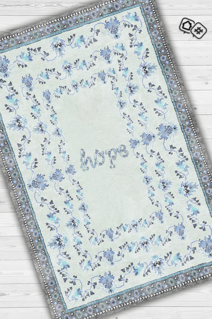 Umut Etnik Desenli Gölgeli Salon Halısı Mavi Renkli Oturma Odası Halısı Çiçek Temalı Halı