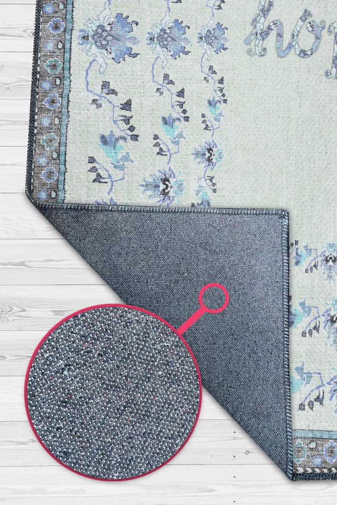 Umut Etnik Desenli Gölgeli Salon Halısı Mavi Renkli Oturma Odası Halısı Çiçek Temalı Halı