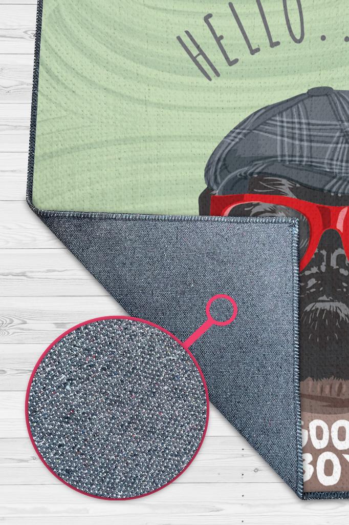 Uslu Çocuk Yeşil Renkli Köpek Baskılı Halı Sade Sade Oturma Odası Halısı Köpekli Halı