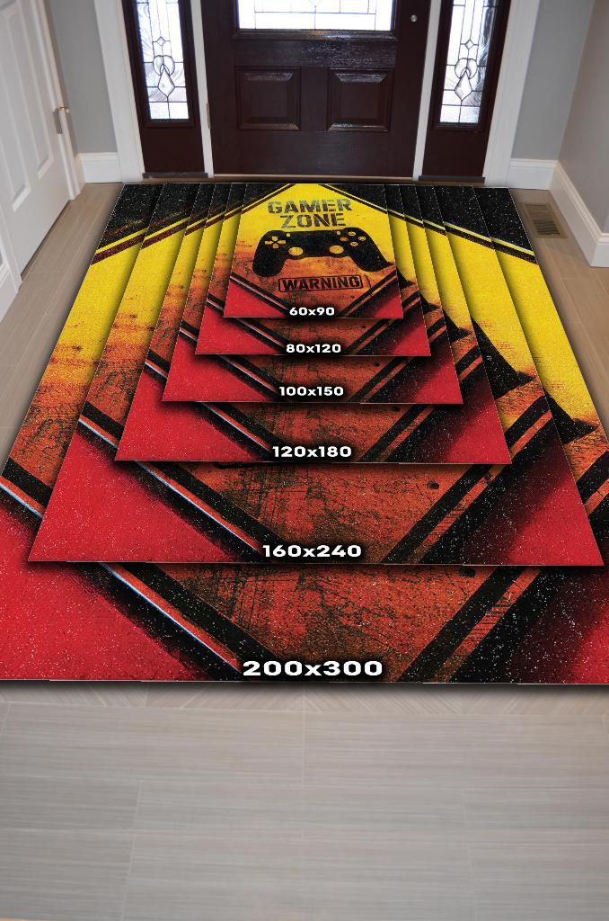 Uyarı Oyun Alanı Çok Renkli Oyuncu Halısı Zemini Siyah Renk Gamer Temalı Halı Oyuncuya Hediye
