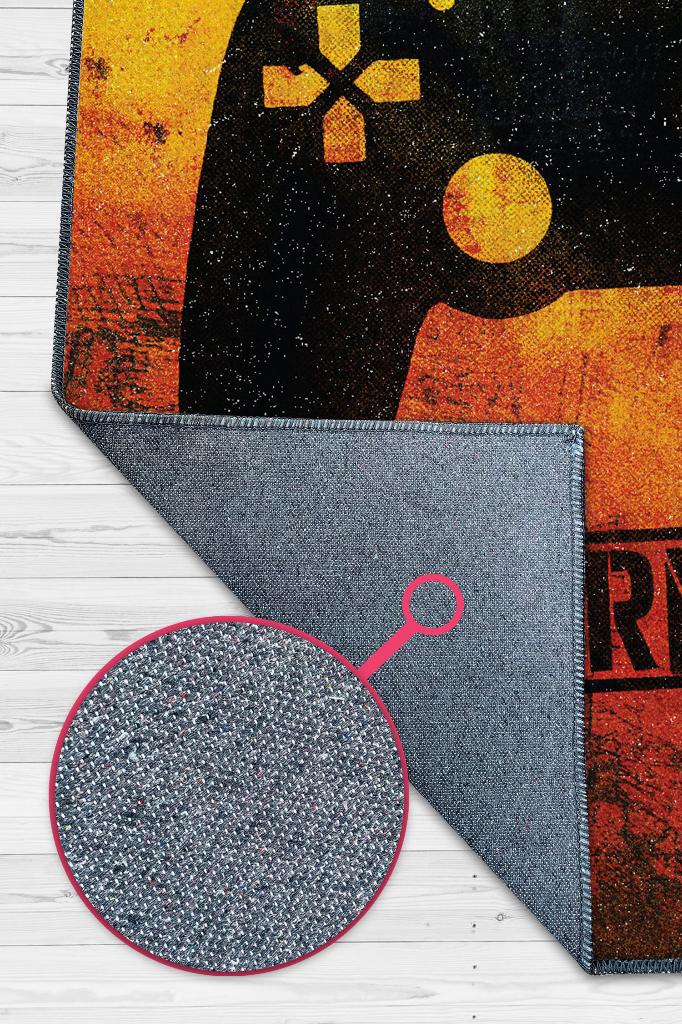 Uyarı Oyun Alanı Çok Renkli Oyuncu Halısı Zemini Siyah Renk Gamer Temalı Halı Oyuncuya Hediye