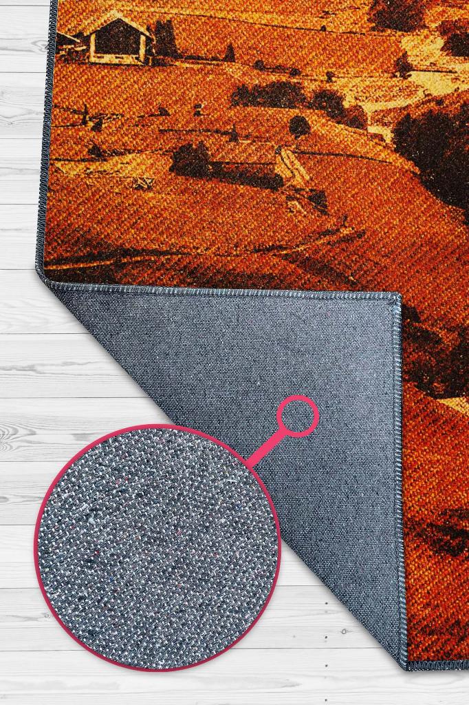 Vadi Turuncu Renkli Halı Manzara Temalı Figürlü Salon Halısı Dijital Baskılı Tasarım Halı