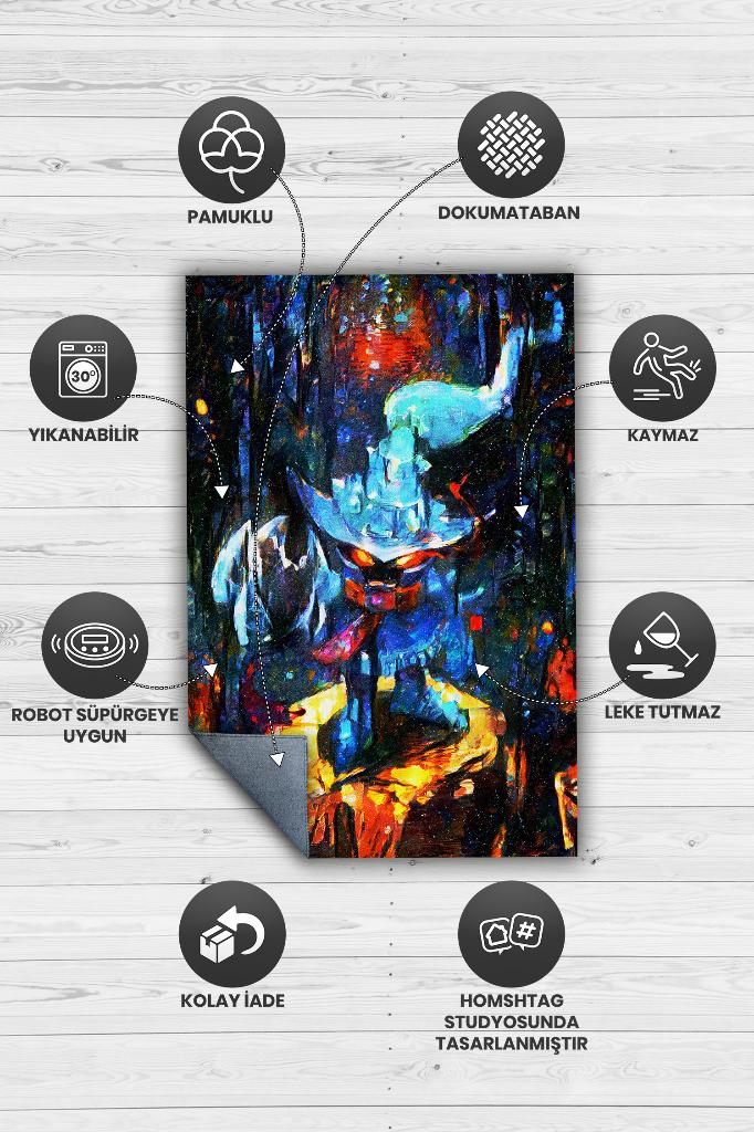 Veigar Çok Renkli Oyuncu Halısı Zemini Siyah Gamer Temalı League Of Legends Hediyelik Halı