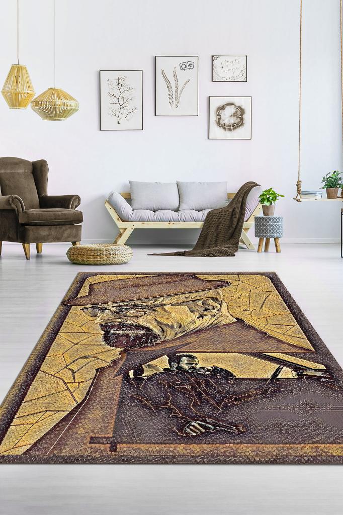 Walter ve Desse Film Desenli Halı Breaking Bad Film Halısı Renkli Dokulu Film Serisi Halı