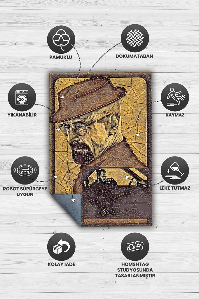 Walter ve Desse Film Desenli Halı Breaking Bad Film Halısı Renkli Dokulu Film Serisi Halı