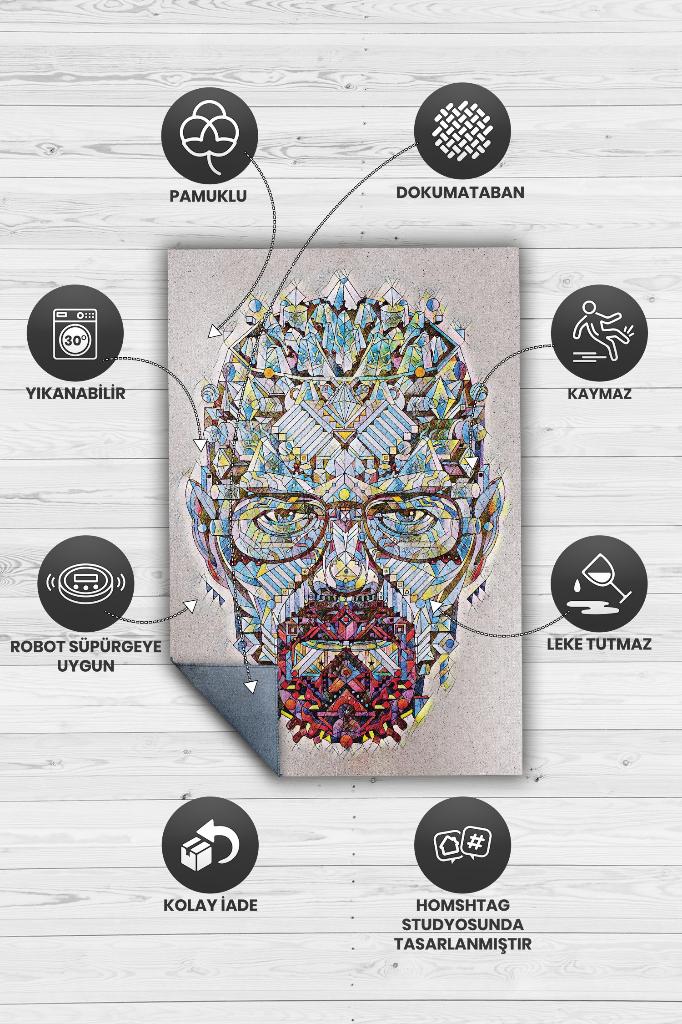 Walterin Zihni Film Temalı Breaking Bad Film Halısı Çok Renkli Geometrik Film Serisi Halı