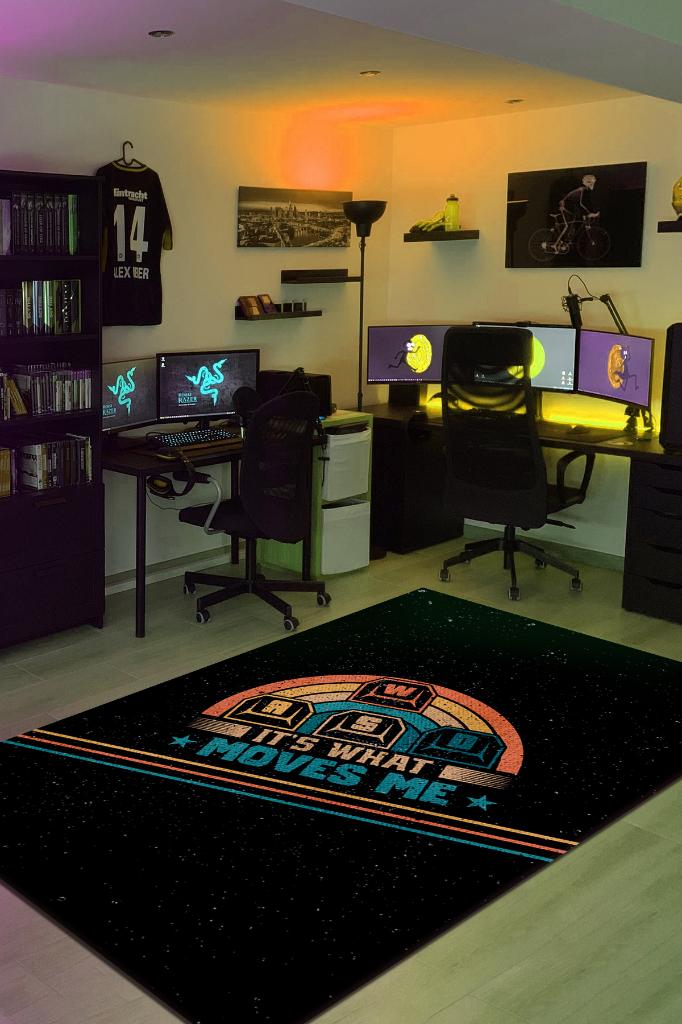 WASD Siyah Oyuncu Halısı Gamerlara Özel Tasarım Halı Oyuncuya Hediye Halı Oyun Sever Halısı