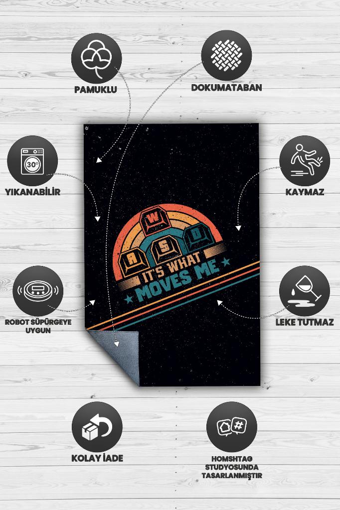 WASD Siyah Oyuncu Halısı Gamerlara Özel Tasarım Halı Oyuncuya Hediye Halı Oyun Sever Halısı