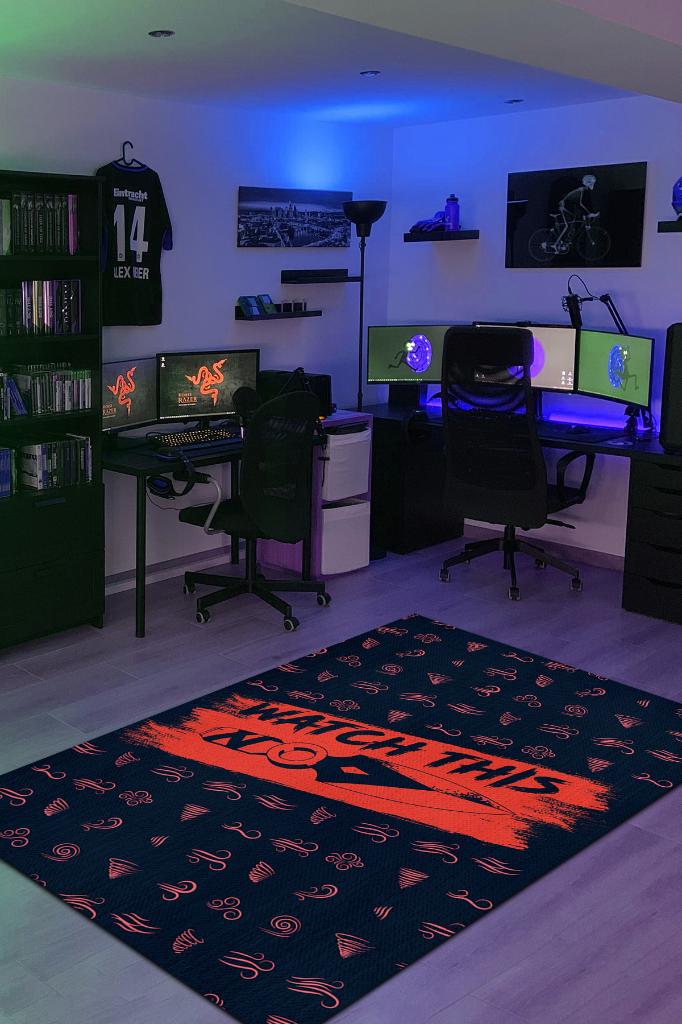 Watch This Çok Renk Oyuncu Halısı Siyah Renk Gamer Temalı Halı Valorant Sever Hediye Halı