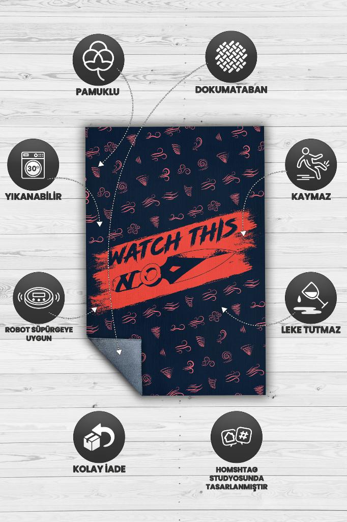 Watch This Çok Renk Oyuncu Halısı Siyah Renk Gamer Temalı Halı Valorant Sever Hediye Halı