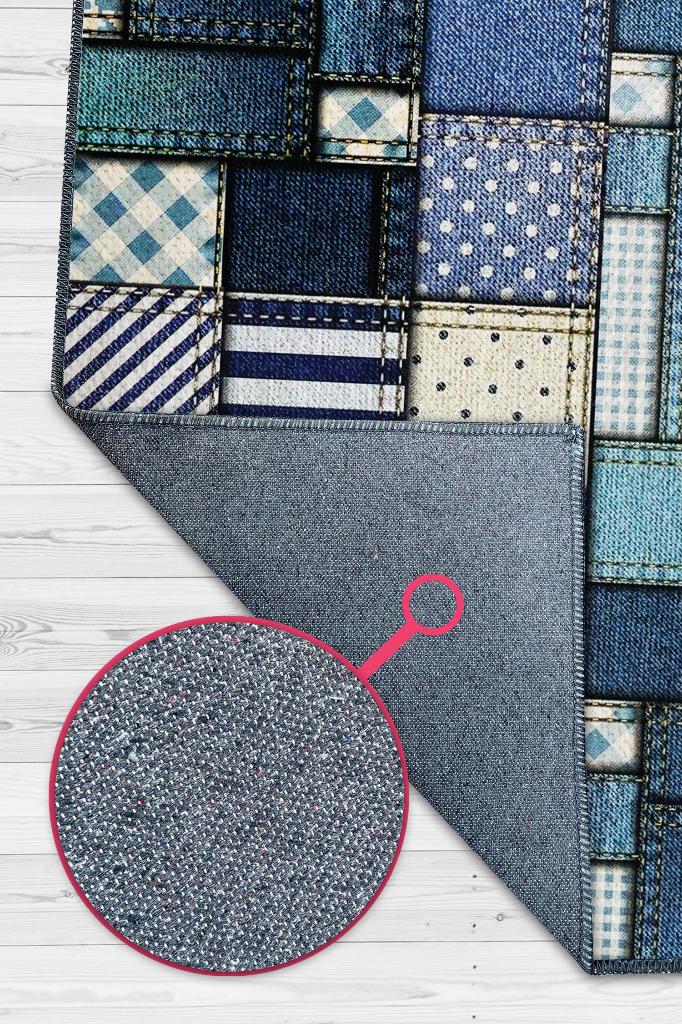 Yamalı Moda Patchwork Geometrik Halı Mavi Kareli Oturma Odası Halısı Renkli Salon Halısı