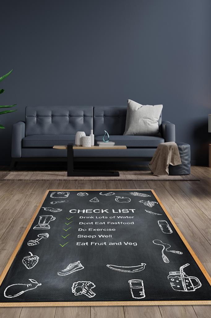 Yapılacaklar Siyah Renkli Halı Minimal Diyetisyen Ofisine Diyetisyen Temalı Hediye Halı