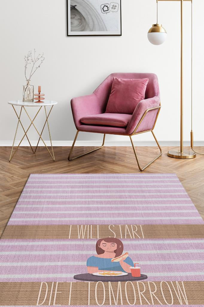 Diyete Başlıyorum Renkli Diyetisyen Halı Diyetisyen Ofisine Diyetisyen Temalı Hediye Halı