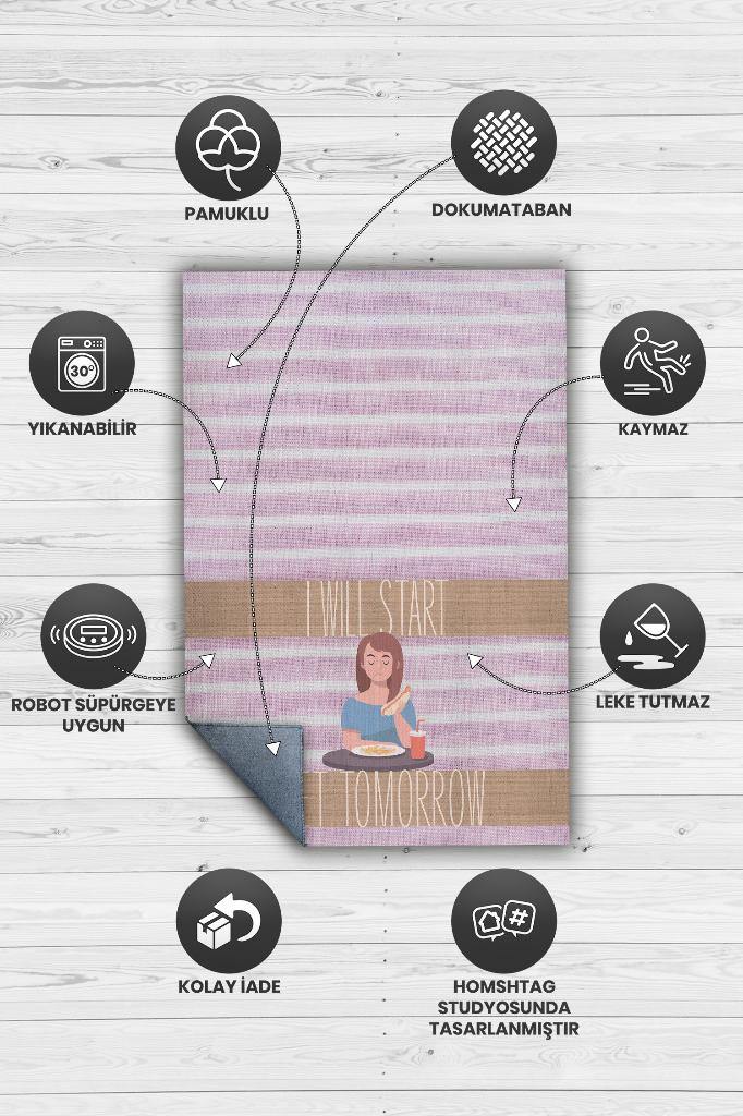 Diyete Başlıyorum Renkli Diyetisyen Halı Diyetisyen Ofisine Diyetisyen Temalı Hediye Halı