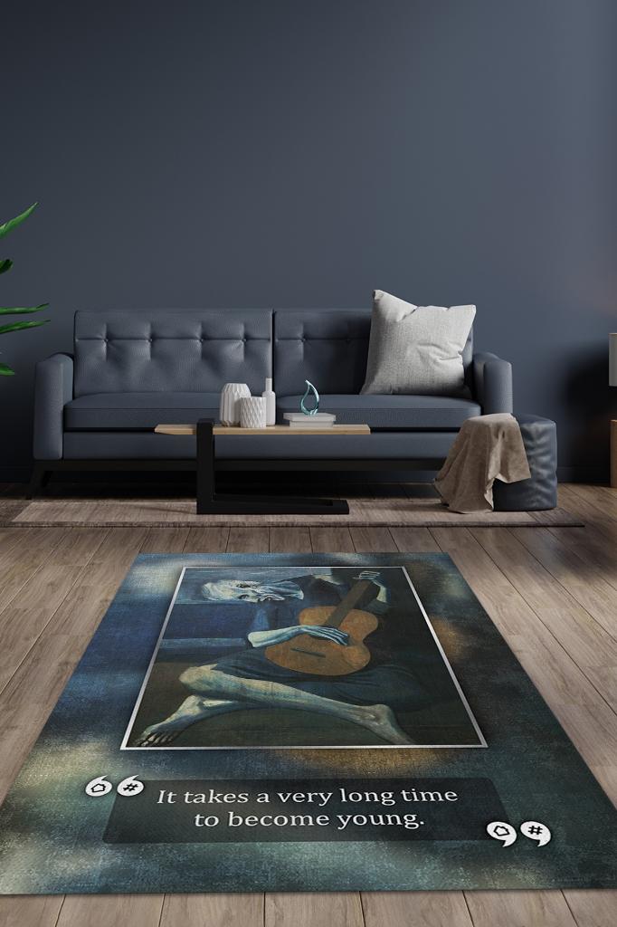 Yaşlı Gitarist Picasso Sanat Sever Halısı Çok Renkli Halı Tablo Temalı Halılar Sanat Halısı