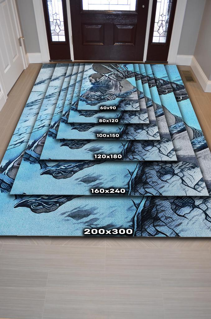 Yasuo Çok Renkli Oyuncu Halısı Zemini Mavi Renk Gamer Temalı League Of Legends Sever Halı