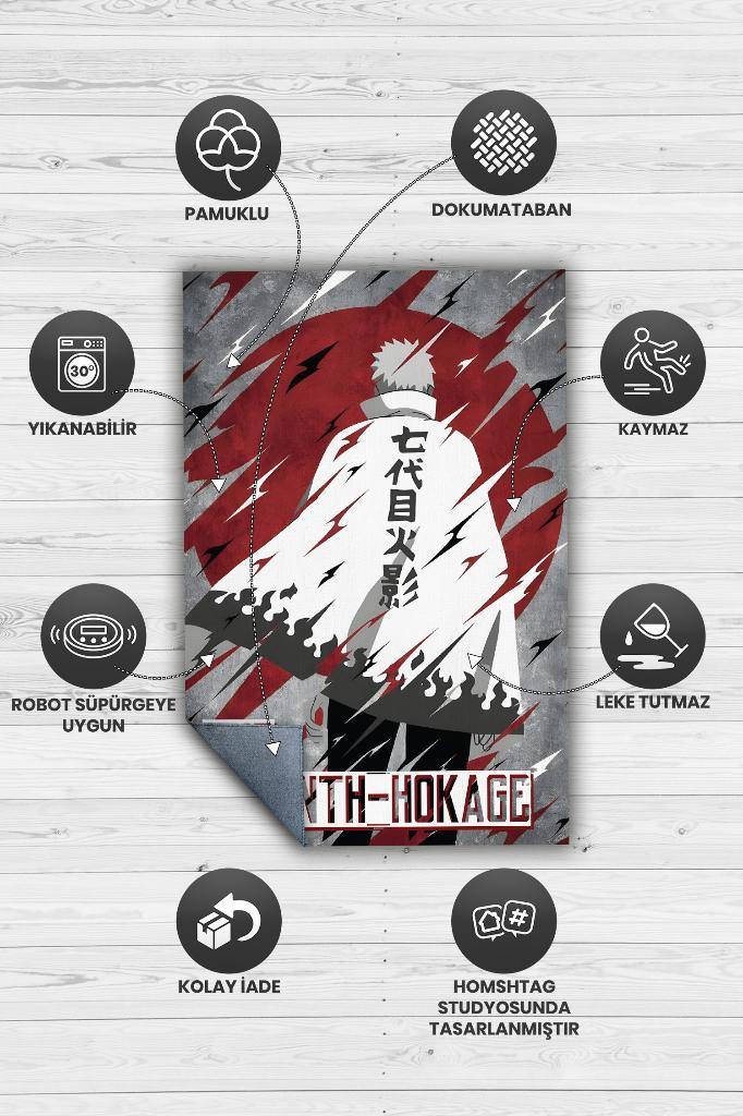 Yedinci Hokage Oldum Çok Renkli Dekoratif Anime Halısı Dokuma Tabanlı Anime Sever Halı