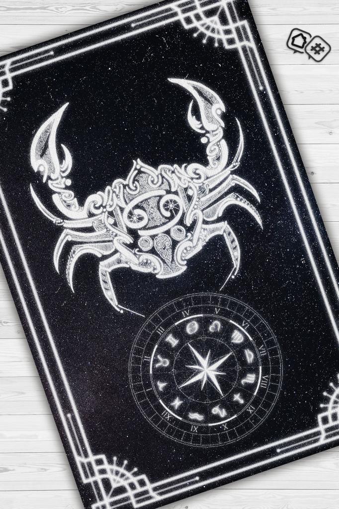 Yengeç Burcu Astroloji Temalı Halı Burç Halısı Yengeç Burcuna Hediye Halı Siyah Renk Halı