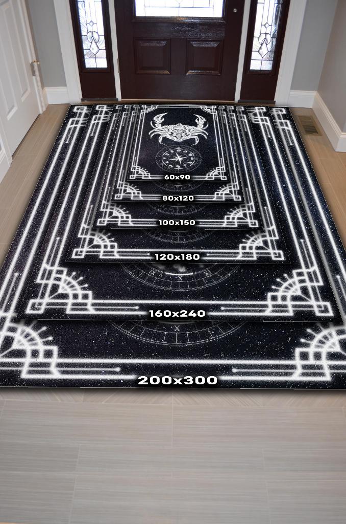 Yengeç Burcu Astroloji Temalı Halı Burç Halısı Yengeç Burcuna Hediye Halı Siyah Renk Halı