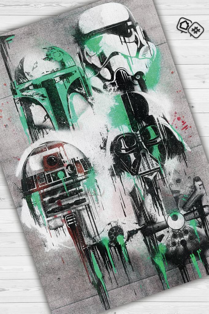 Yıldız Karakterler Film Halısı Star Wars Temalı Film Halısı Gri Renkli Star Wars Filmi Halı