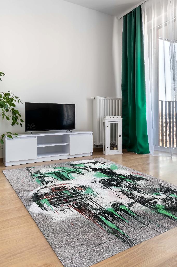 Yıldız Karakterler Film Halısı Star Wars Temalı Film Halısı Gri Renkli Star Wars Filmi Halı