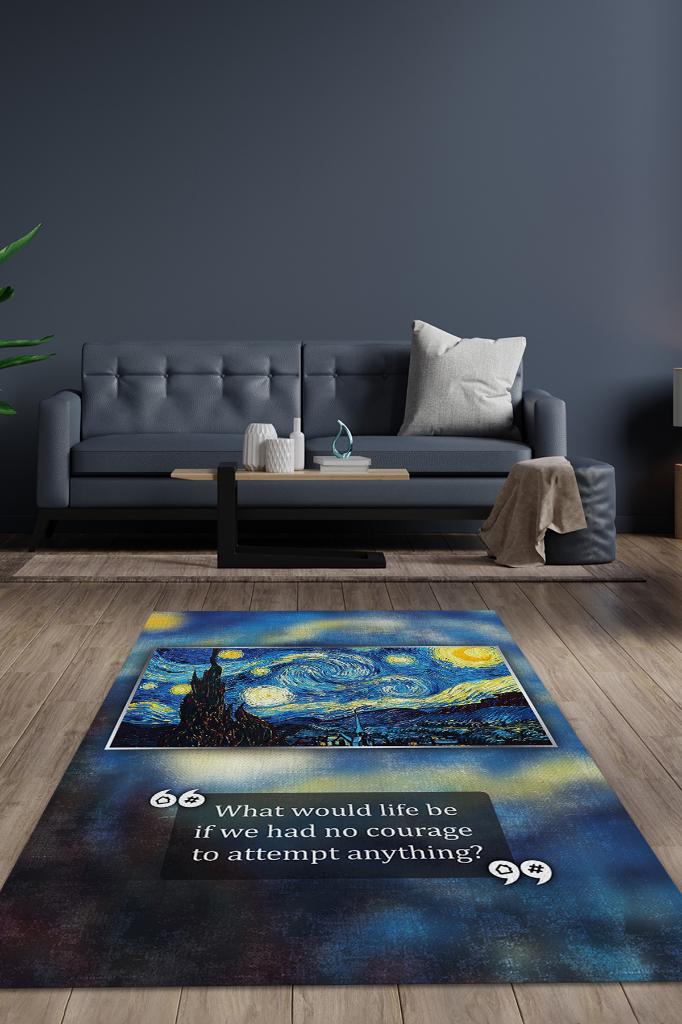 Yıldızlı Gece Van Gogh Sanat Sever Halısı Çok Renkli Halı Tablo Temalı Halılar Sanat Halısı