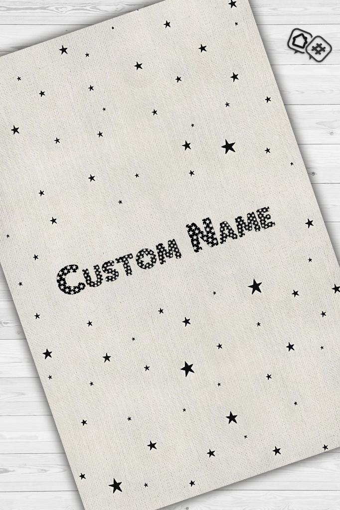 Yıldızlı İsimli Kişiye Özel Kişiselleştirilebilir Dokuma Tabanlı Yıkanabilir Dekoratif Ev Halısı
