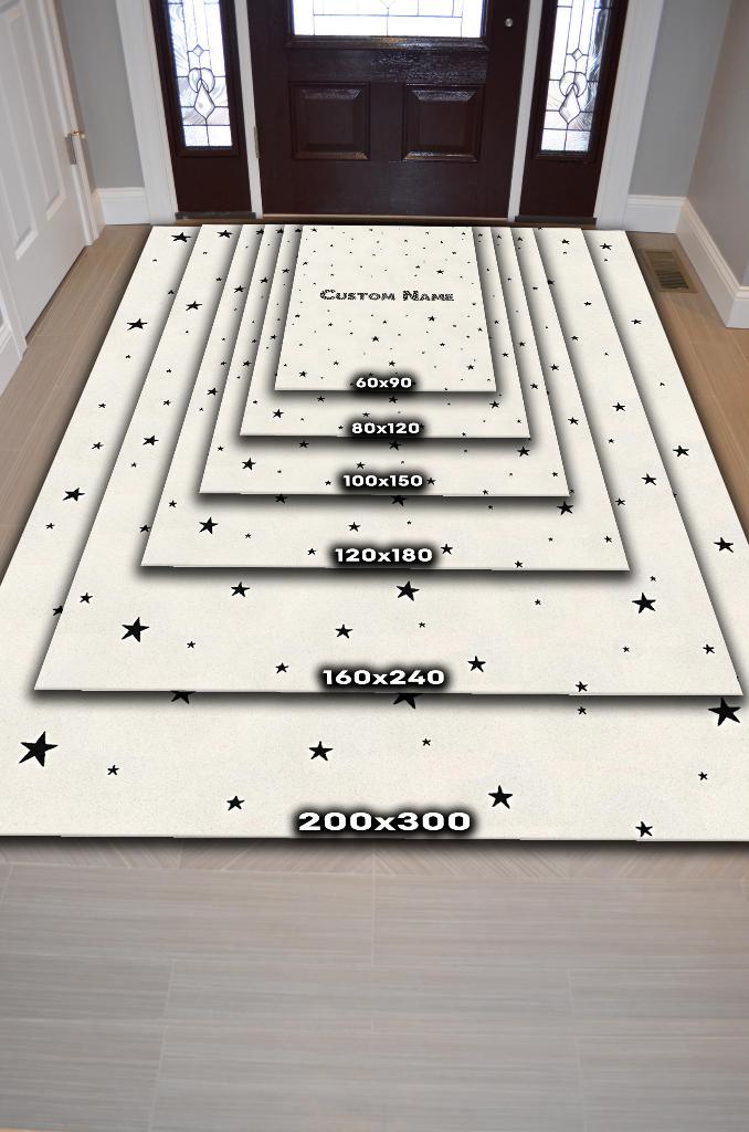 Yıldızlı İsimli Kişiye Özel Kişiselleştirilebilir Dokuma Tabanlı Yıkanabilir Dekoratif Ev Halısı