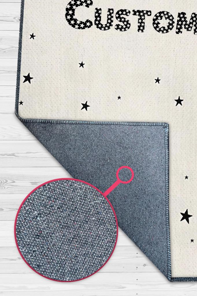 Yıldızlı İsimli Kişiye Özel Kişiselleştirilebilir Dokuma Tabanlı Yıkanabilir Dekoratif Ev Halısı
