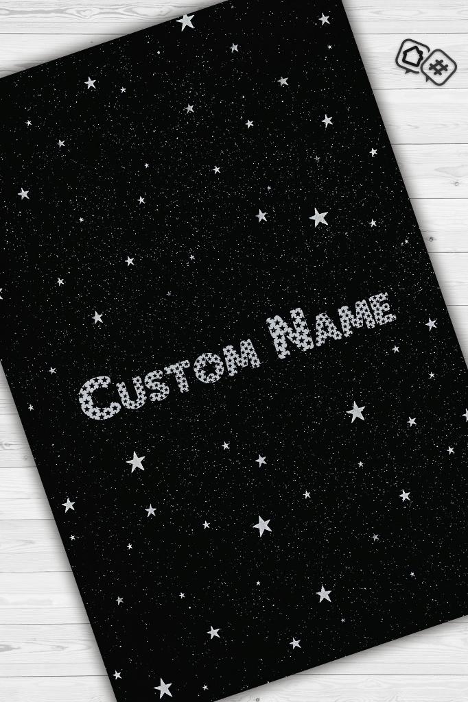 Yıldızlı İsimli Kişiye Özel Kişiselleştirilebilir Dokuma Tabanlı Yıkanabilir Dekoratif Ev Halısı