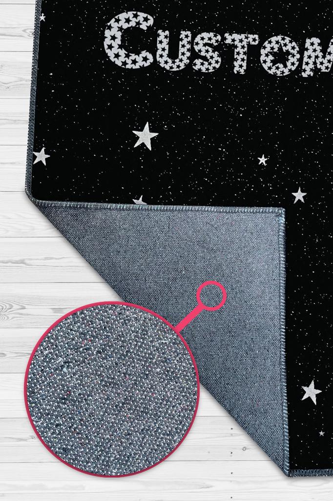 Yıldızlı İsimli Kişiye Özel Kişiselleştirilebilir Dokuma Tabanlı Yıkanabilir Dekoratif Ev Halısı
