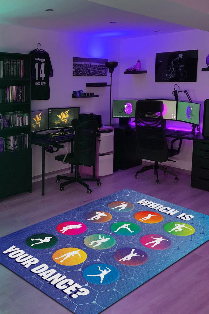 Your Dance Çok Renkli Oyuncu Halısı Mavi Renk Gamer Temalı Halı Fortnite Oyuncu Hediye Halı