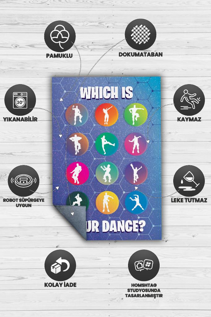 Your Dance Çok Renkli Oyuncu Halısı Mavi Renk Gamer Temalı Halı Fortnite Oyuncu Hediye Halı