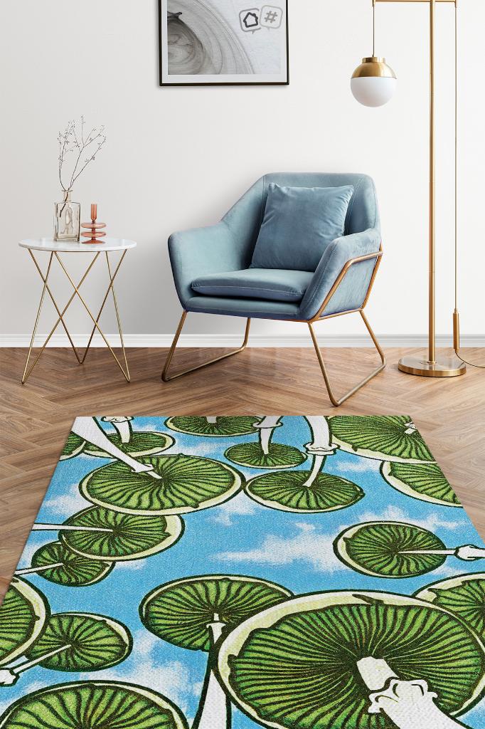 Homshtag Yukarı Bakış Renkli Mantarlı Mutfak Halısı Yeşil Mantar Baskılı Özel Tasarım Halı