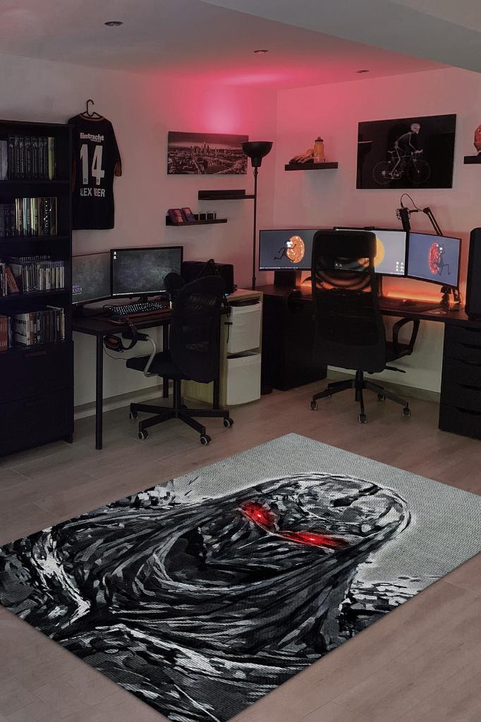 Zed Siyah Renkli Oyuncu Halı Zemini Gri Renk Gamer Temalı League Of Legends Hediyelik Halı